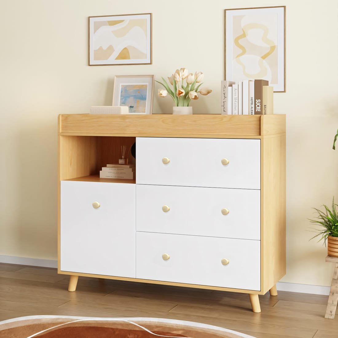 Cómoda de bebe Siena Blanco y Duna