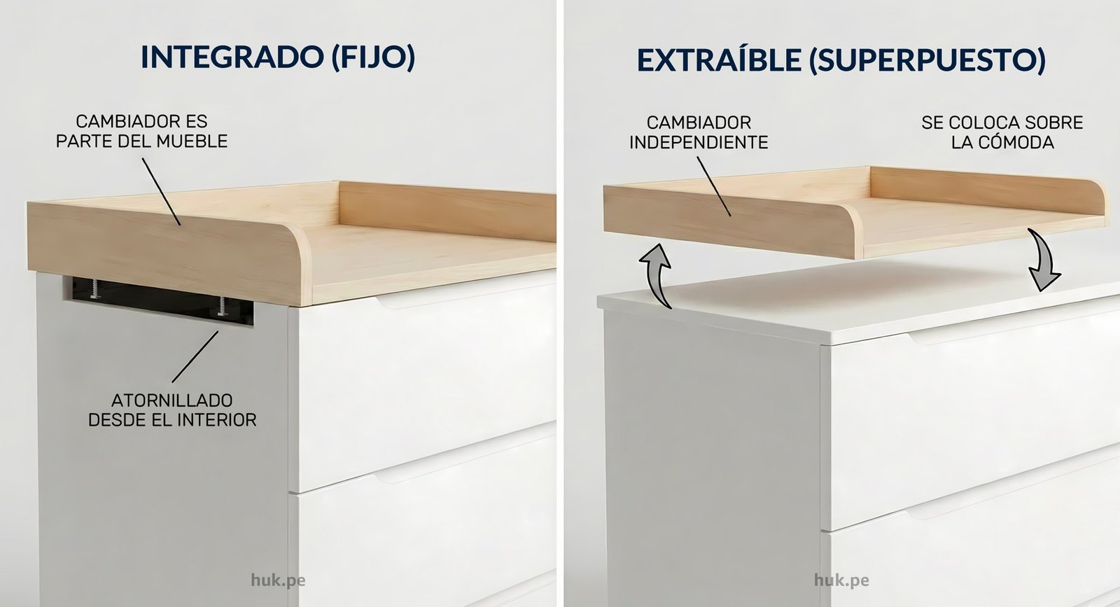 Cambiador de bebé integrado y extraíble Cambiador de bebé integrado y extraíble